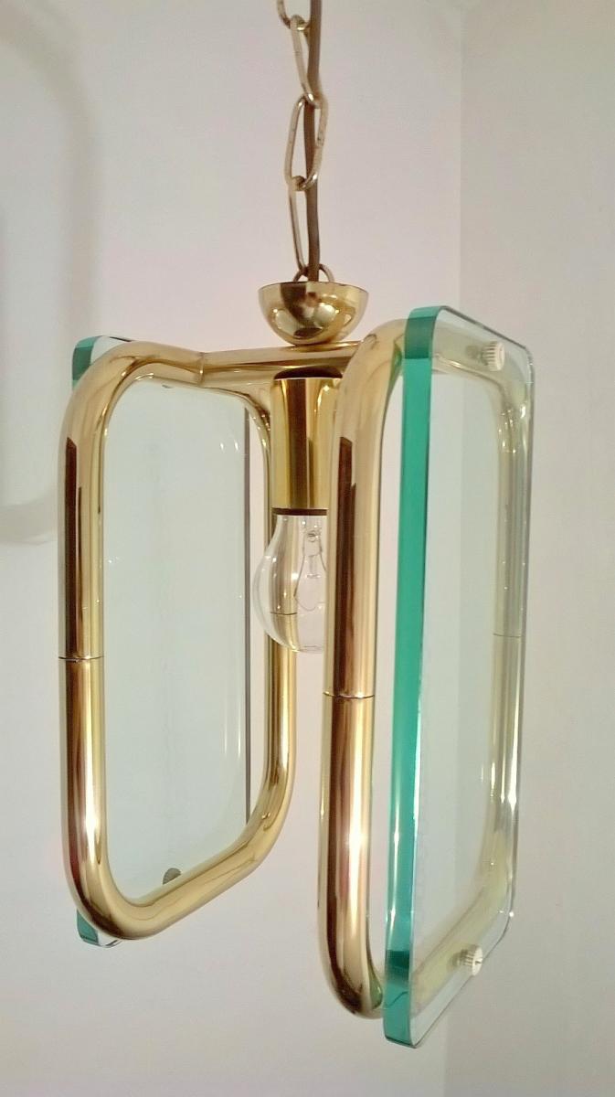 1940s brass and glass pendant light
