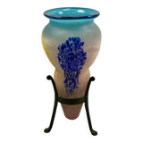 Glass paste vase with bronze base