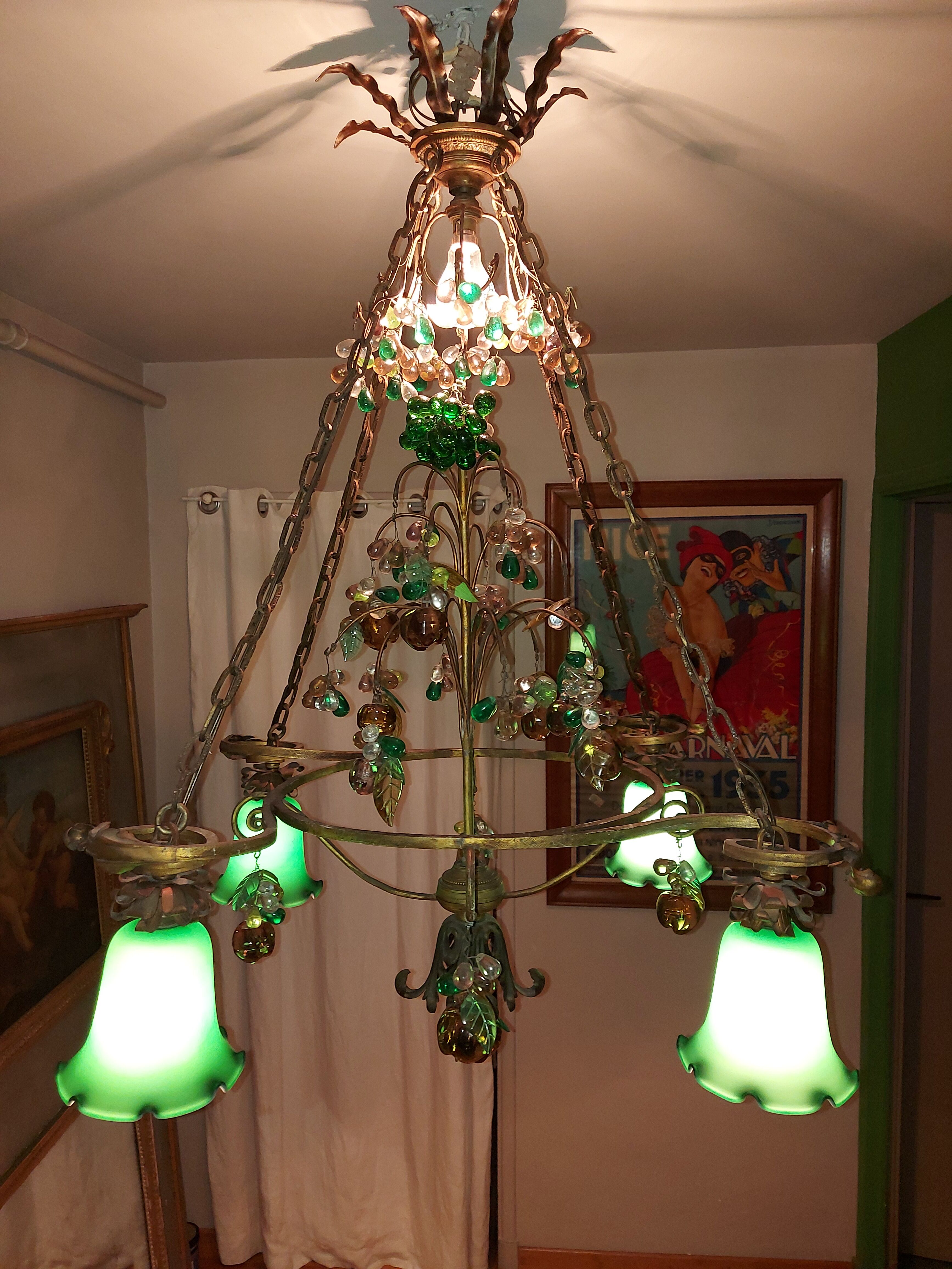 Very large art nouveau chandelier Murano (1 meter)