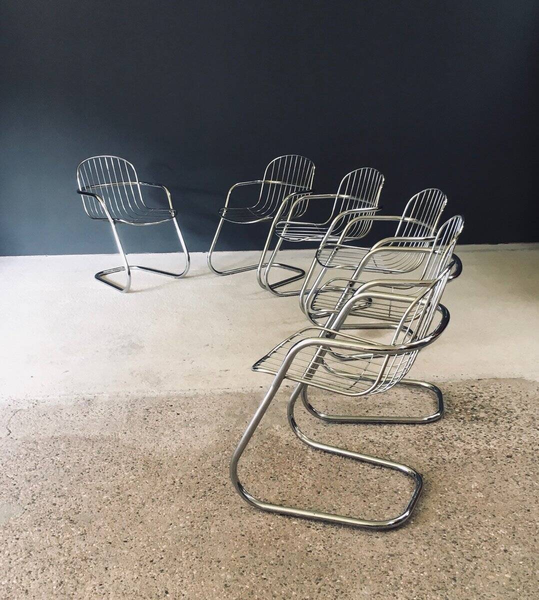 Mid-Century Modern Chrome Dining Chairs by Gastone Rinaldi, Italy, 1970s, Set of 6