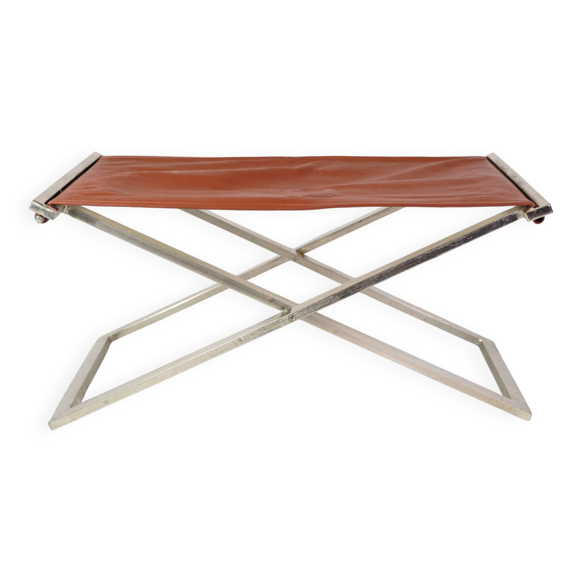 Stool Made In Brushed Steel With Cognac Leather By Michael Christensen