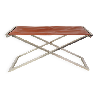 Stool Made In Brushed Steel With Cognac Leather By Michael Christensen