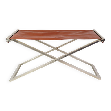 Tabouret en acier brossé et cuir cognac par Michael Christensen