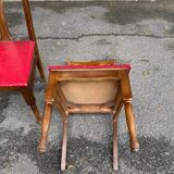 6 Art Deco dining chairs in solid wood and burgundy leather, 1950s