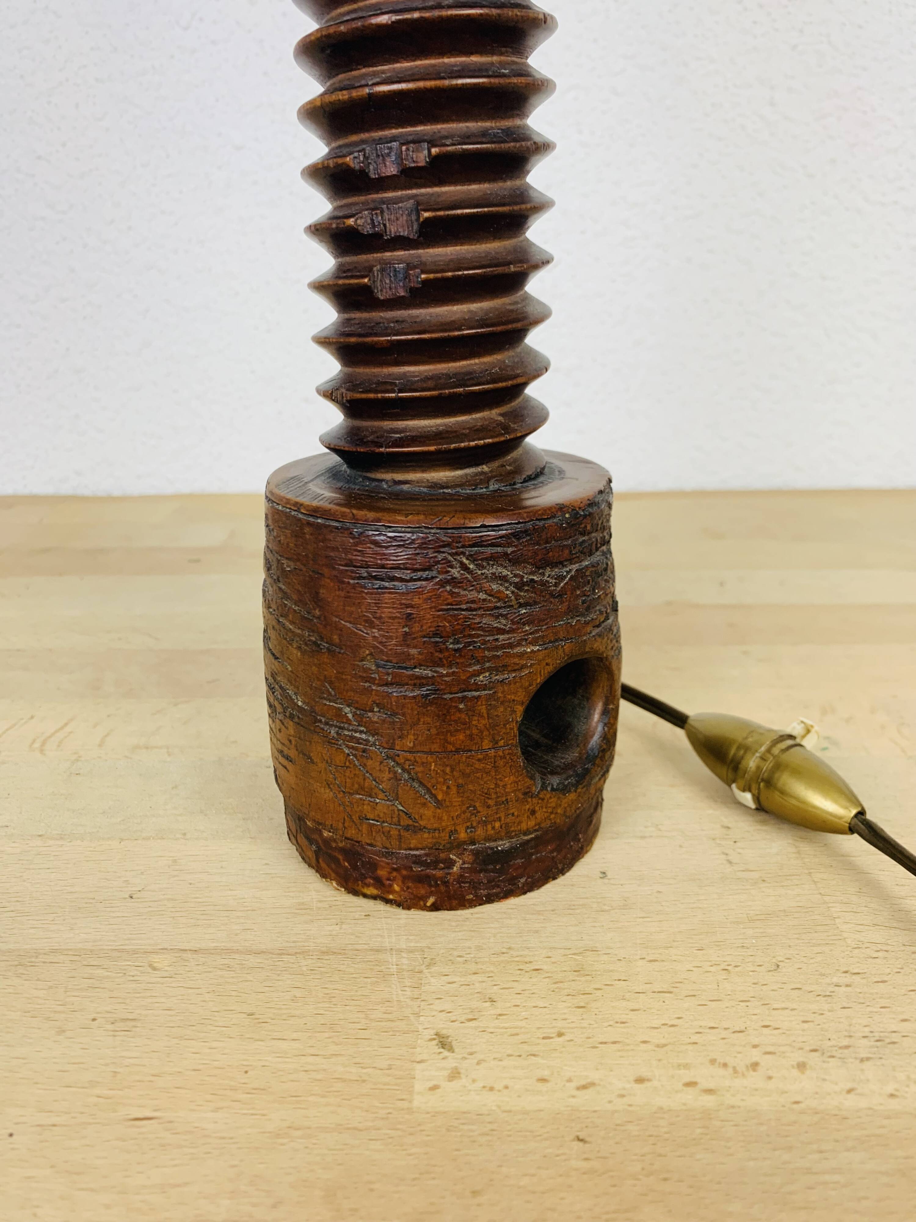 Brutalist folk art lamp 73 cm, turned wood