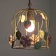 French vintage single bulb Toleware cage light with pink and green flowers
