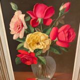 Painting bouquet of roses signed Primo Dolzan