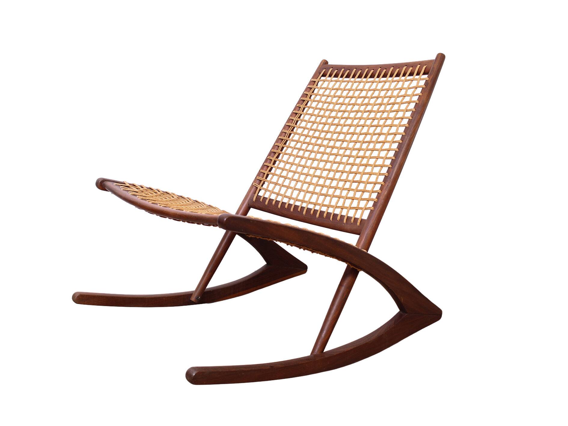 Rocking chair de style Fredrik Kayser des années 50 en teck.
