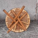 Low wicker and rattan stools, 1970s. (Set of 3)