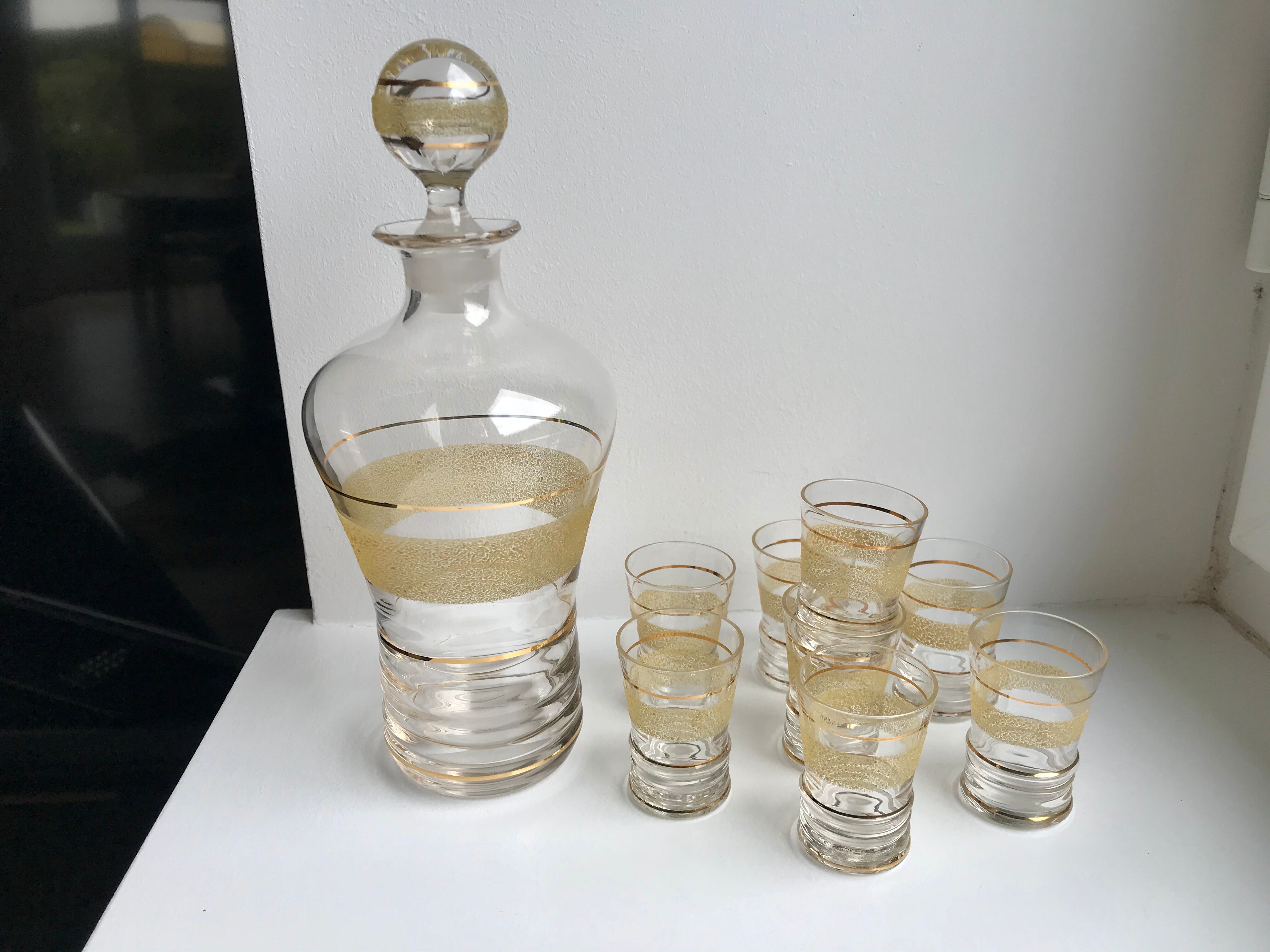 Service à liqueur granité jaune et doré années 50-60
