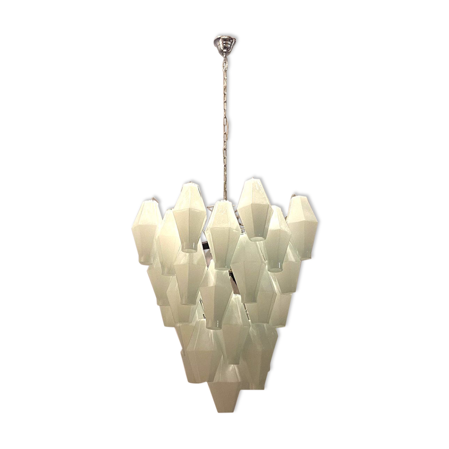 Italian white polygon glass chandelier, 1980s