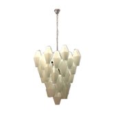Suspension italienne en verre polygone blanc, années 1980