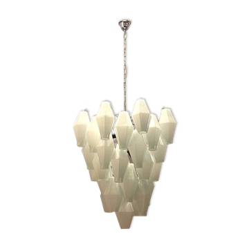 Suspension italienne en verre polygone blanc, années 1980