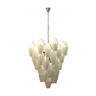 Italian white polygon glass chandelier, 1980s