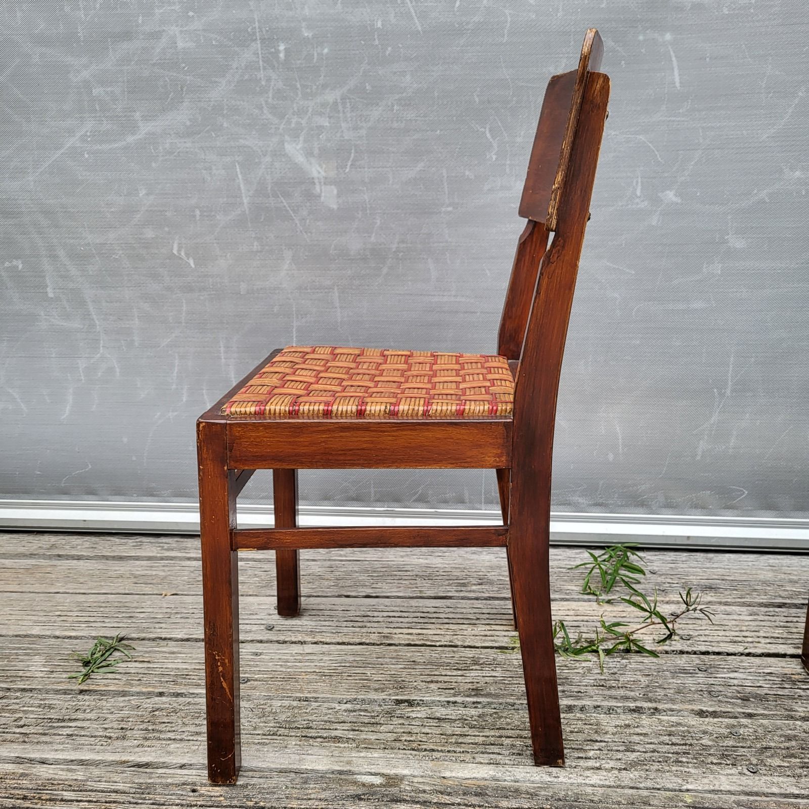 Set de 2 chaises bistrot 1950 bois et rotin