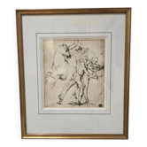Dessin encadré d’après maître ancien – Étude de chevaux et figures masculines
