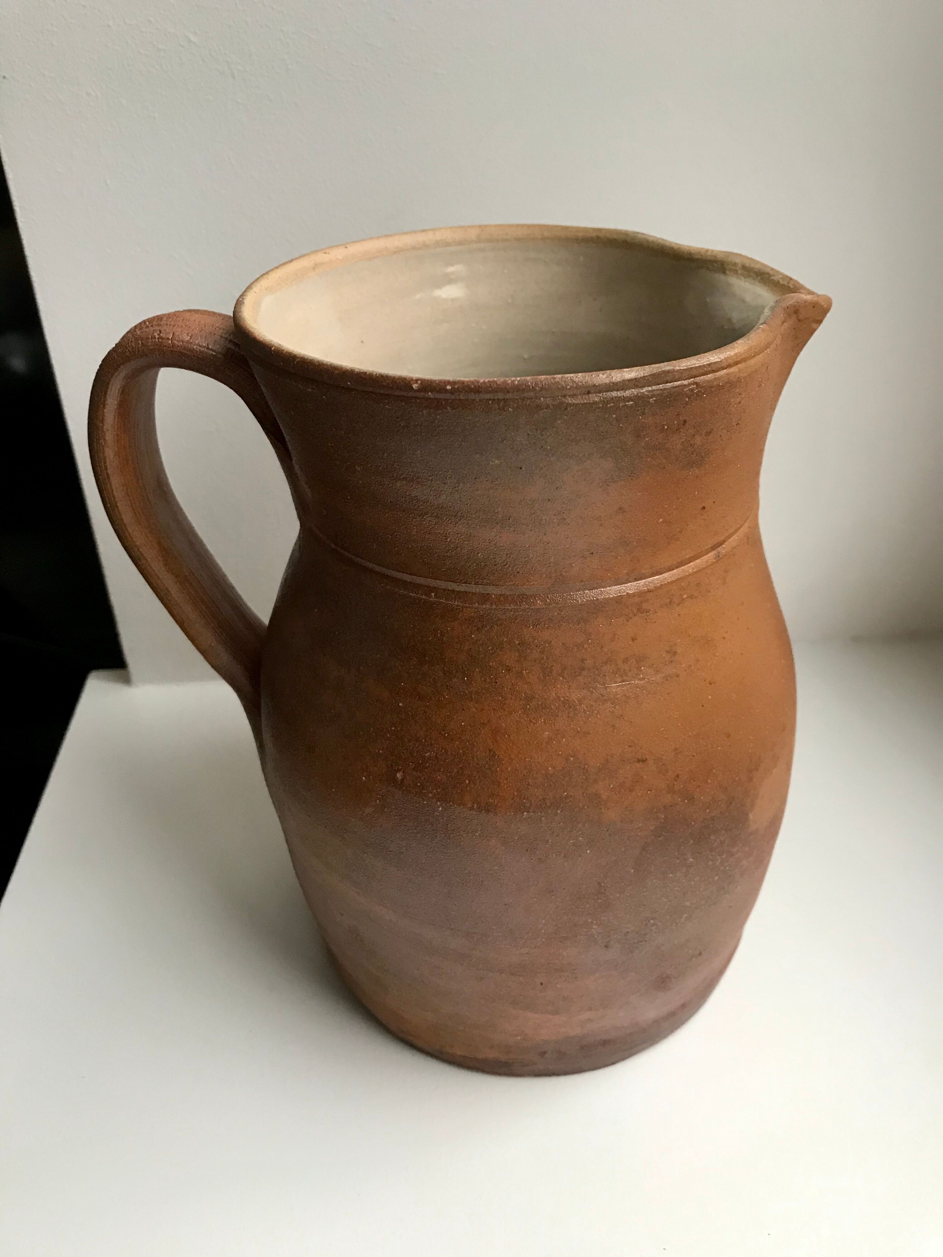 large brown stoneware pitcher Digoin Sarreguemines vintage