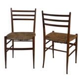 Lot de 2 chaises italiennes en bois et paille, Gio Ponti style 1950