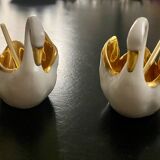 2 Limoges porcelain swan-shaped salt cellars