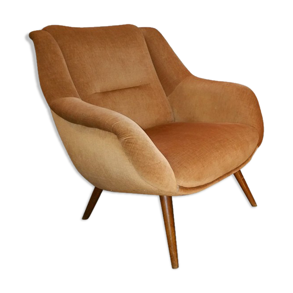 Fauteuil sculptural vintage années 50 cuivré et restauré