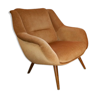 Fauteuil sculptural vintage années 50 cuivré et restauré