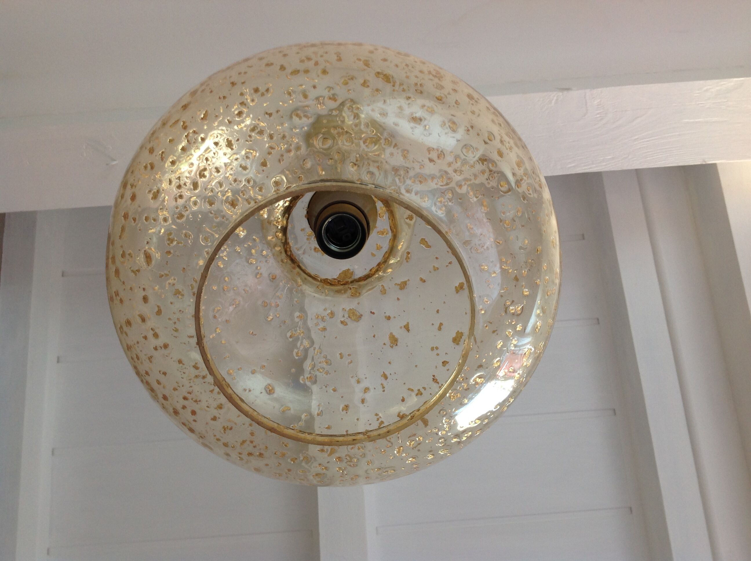 Suspension globe en verre bullé ambré et pailleté /vintage années 60-70