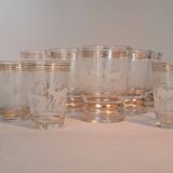 Service of 14 gold-plated and engraved glasses with a deer in the woods design from 1950