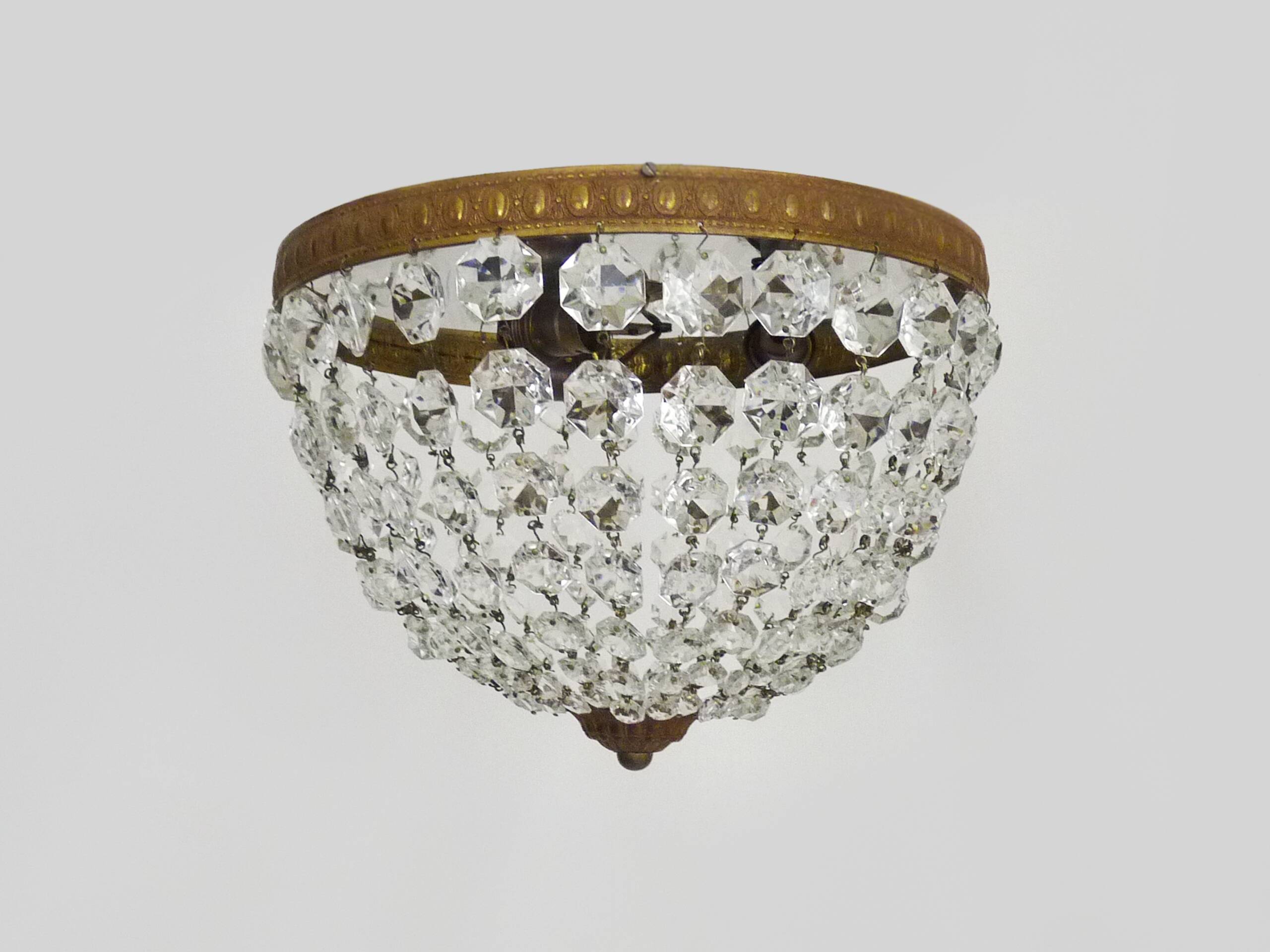 Old crown ceiling light with 3 lights, half basket with glass pendants. 60