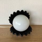 Vintage ceramic shell lamp with opaline globe