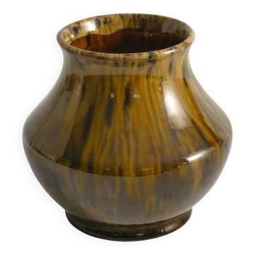 Scandinavian Modern Black and Olive Glazed Ceramic Vase Nittsjö Keramik, 1960s