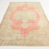 6x9 Soft Beige & Red Geometric Vintage Rug, 181x260 Cm