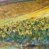 Old oil painting on landscape canvas