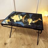 Coffee table with hand-painted ceramic top. France, 1950s