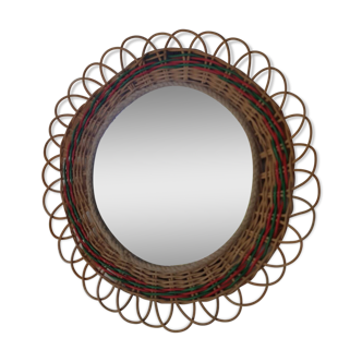 Vintage flower rattan mirror