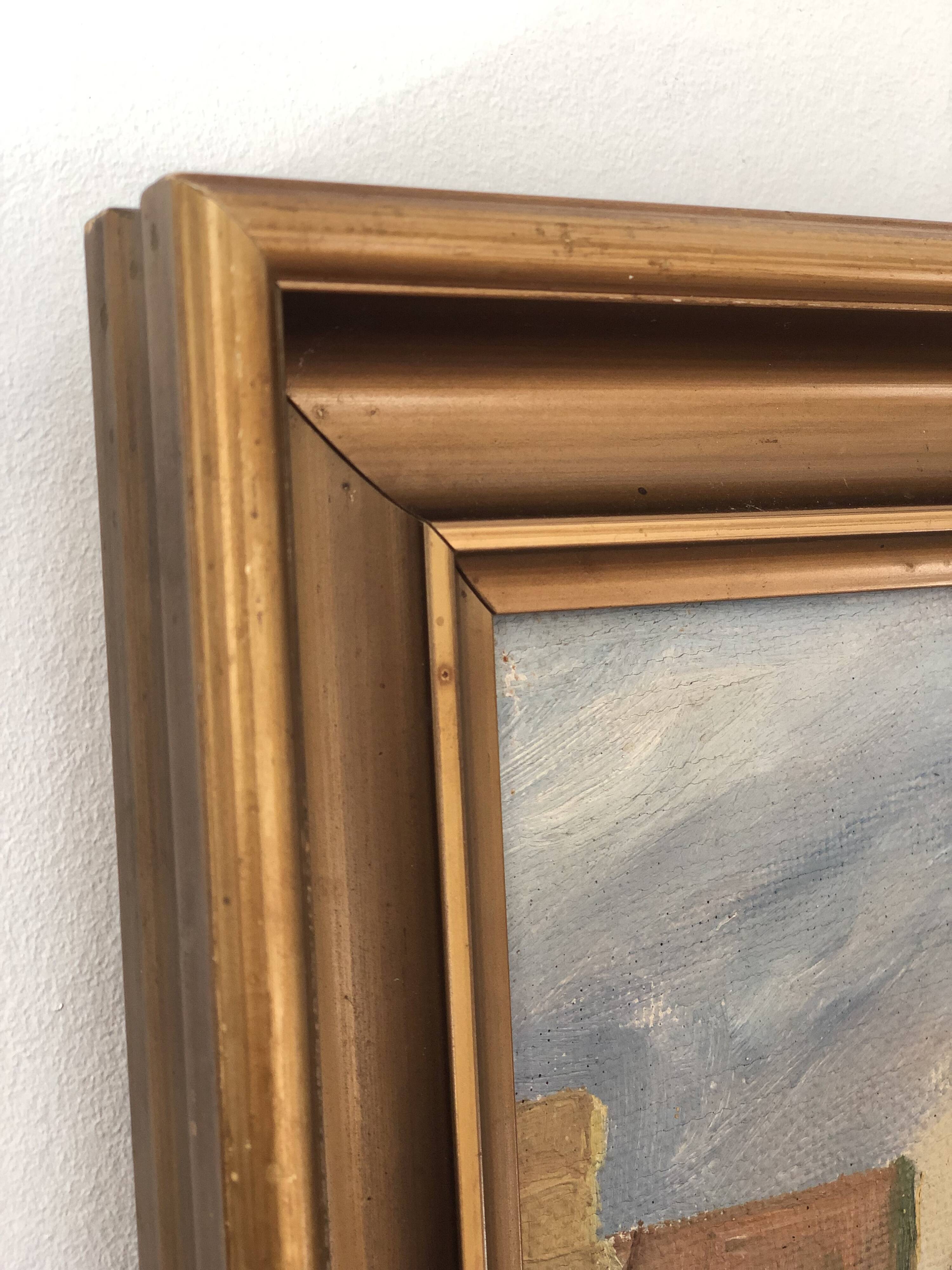 Vintage Original Cottage Oil Painting: Framed Countryside Art