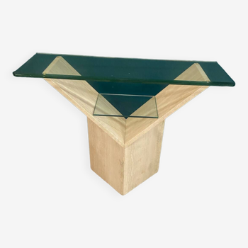 Travertine and glass console Italy 70