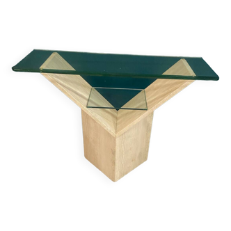 Travertine and glass console Italy 70