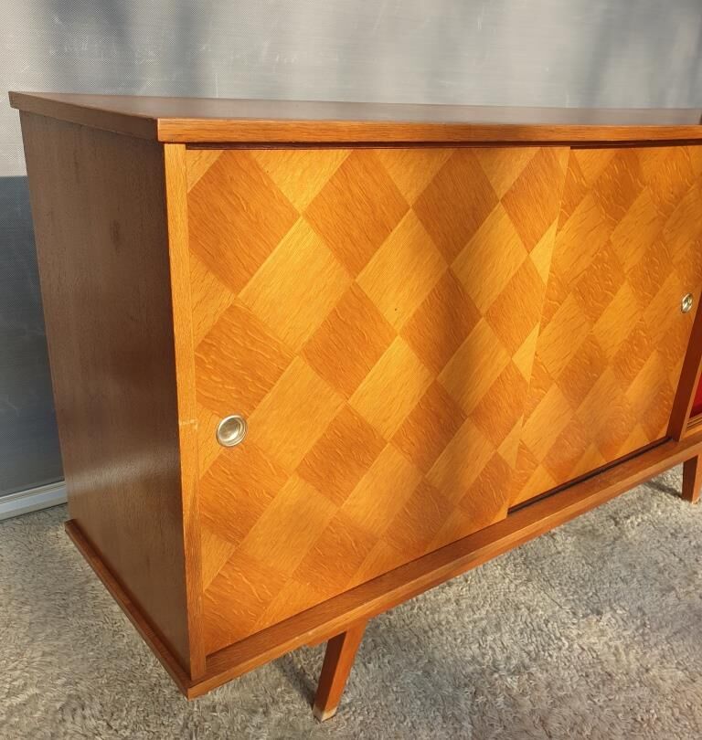 Sideboard 1960 diamond marquetry and showcase 180x45