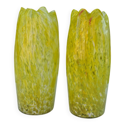 Paire de vases en verre soufflé Clichy Legras