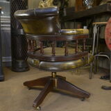 Rotating office chair in mahogany and upholstered leather, from the 1960s