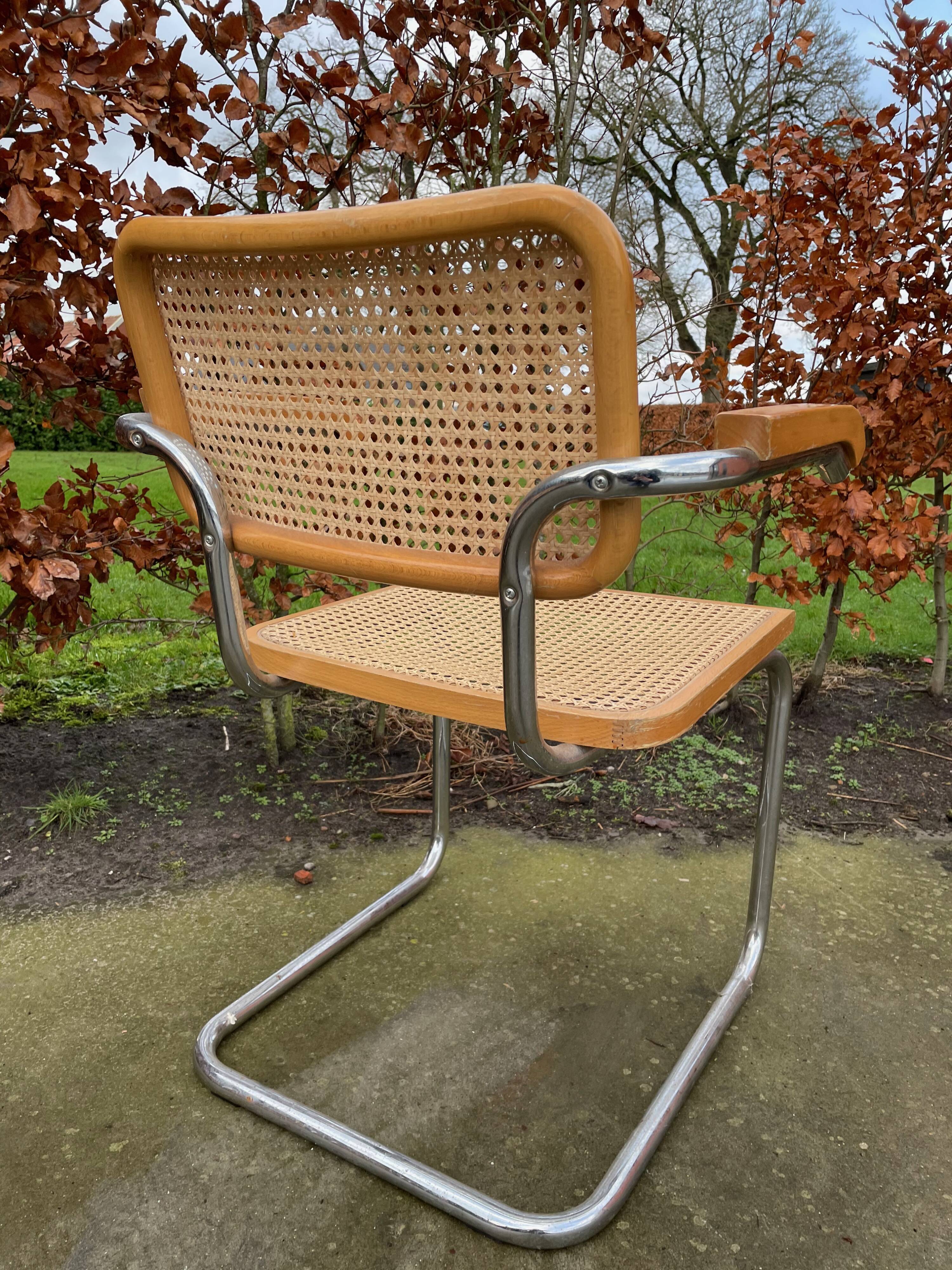 Lot of 4 chairs model Cesca by Marcel Breuer with armrests
