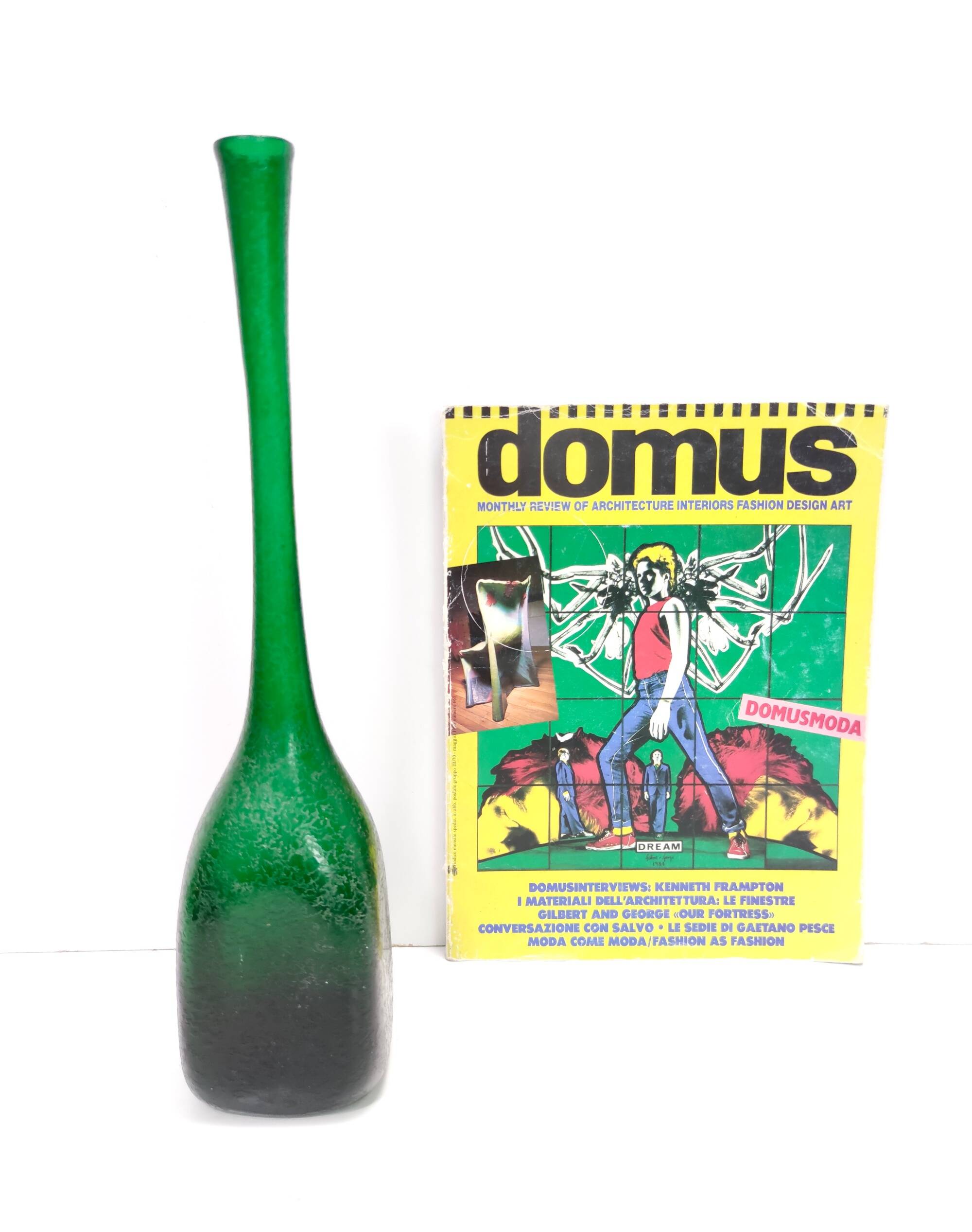 Emerald Green Corroso Murano Glass Vase by Seguso, Italy