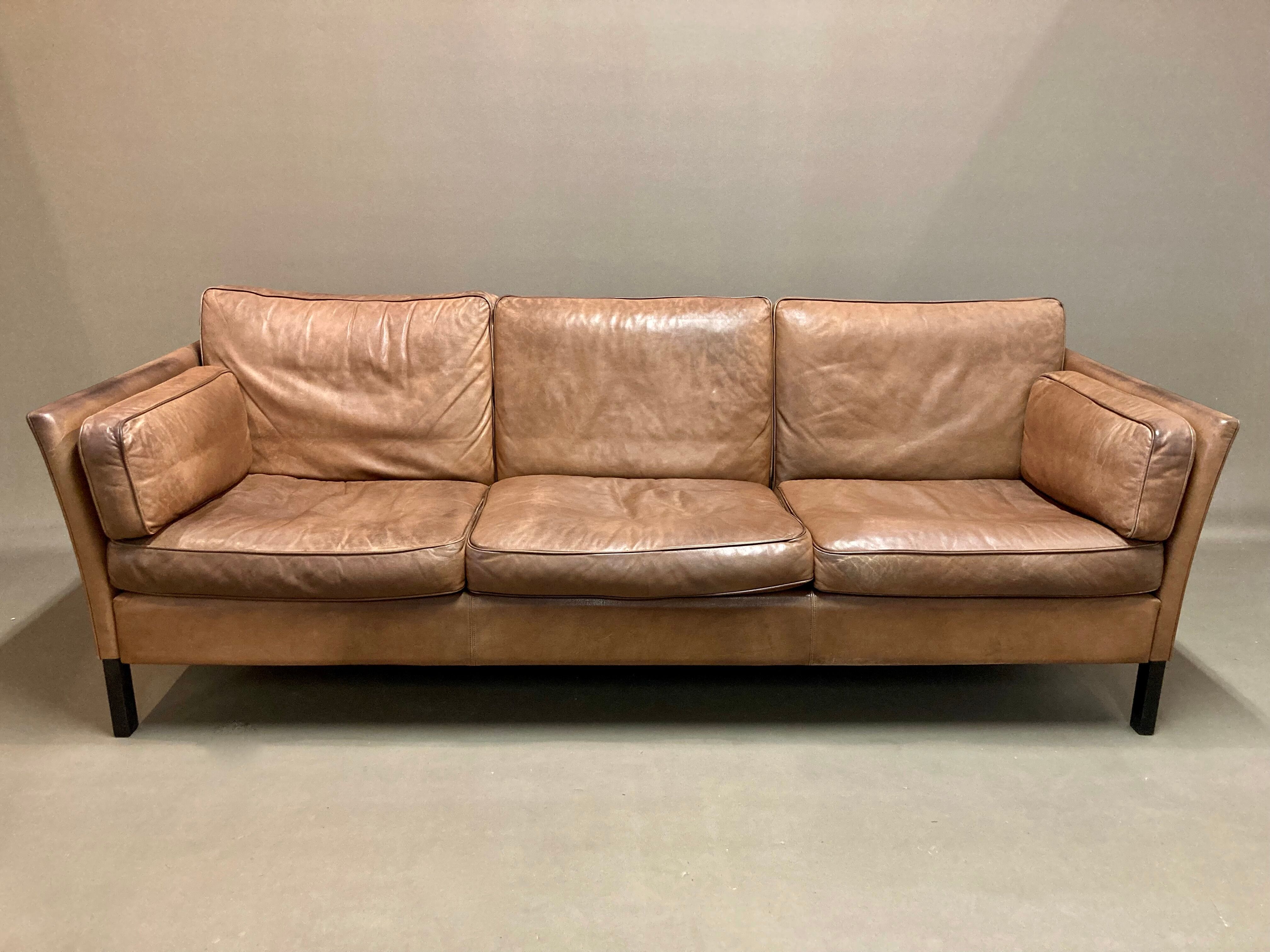 Sofa 3 places leather scandinavian design 1960