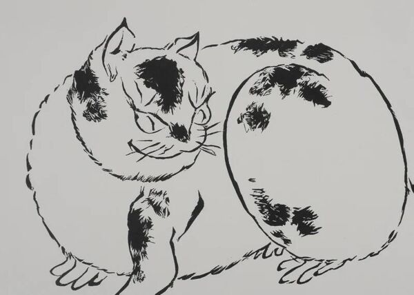Mokuchu URUSHIBARA : Estampe japonaise, Le Chat, Gravure sur bois signée