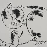 Mokuchu URUSHIBARA: Japanese print, The Cat, Signed woodblock print
