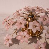 Murano vintage ceiling light pink flowers, 1970s
