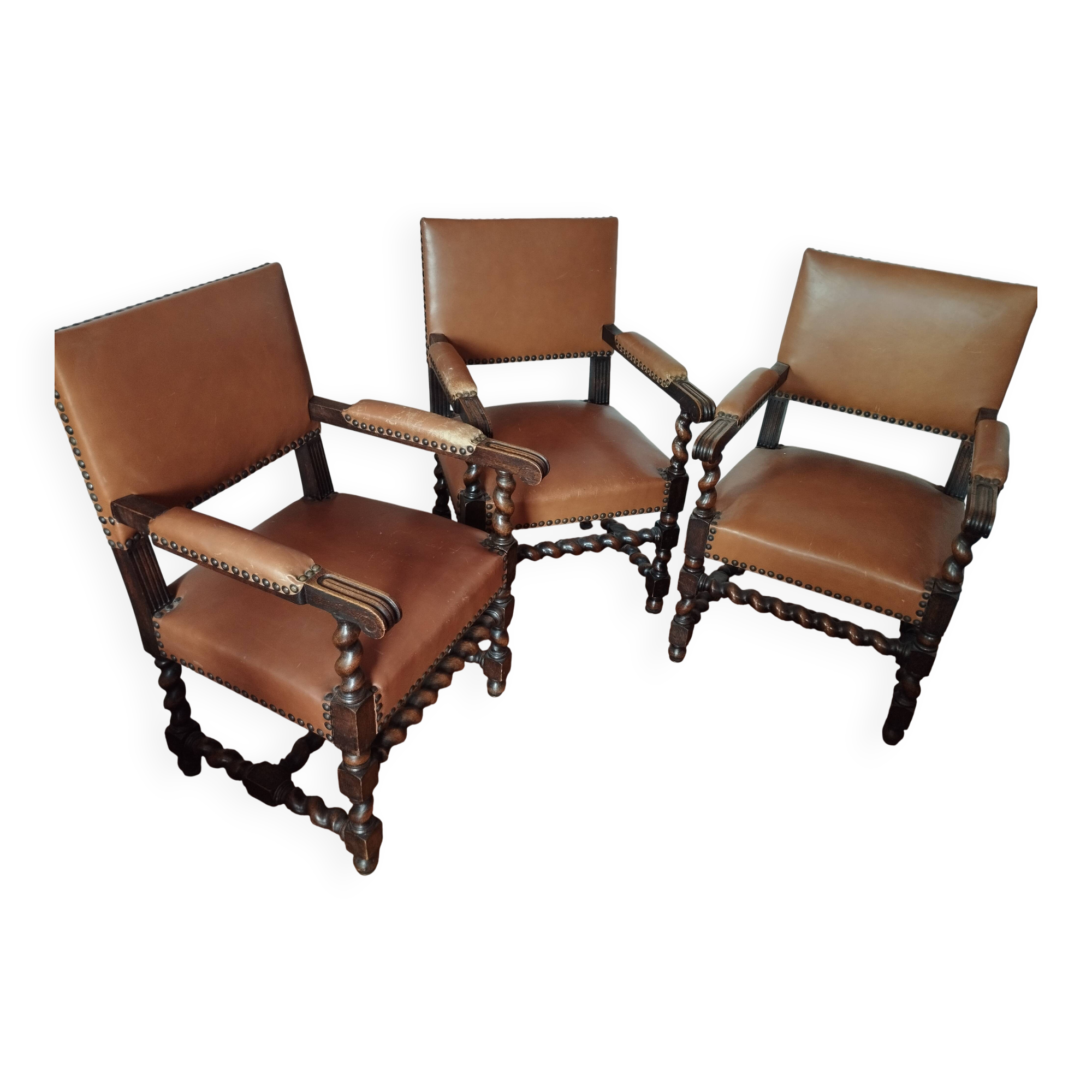 3 Louis XIII style armchairs