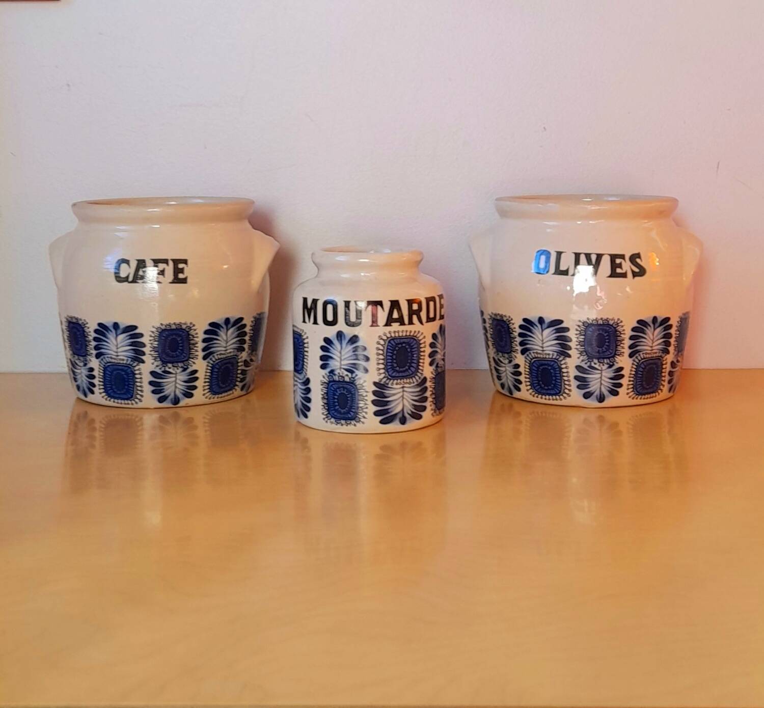 Set of 70s stoneware condiment pots