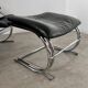 Old armchair and ottoman black leather tubular chrome bauhaus design from the 70s