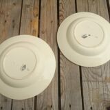 Set of 2 ceramic soup plates décor basket apricots signed Badonviller